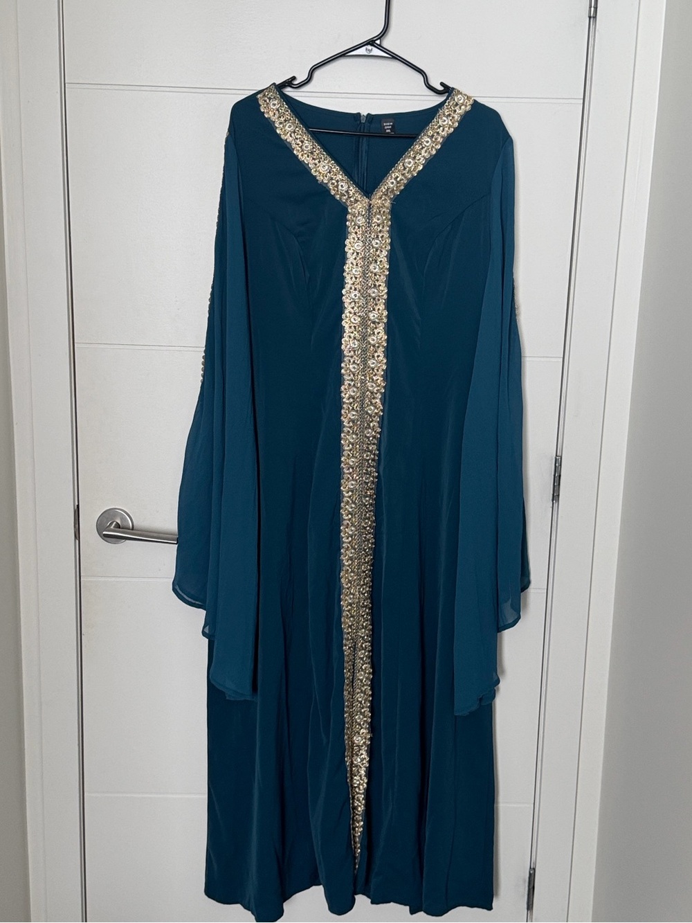 SHEIN Teal Maxi Dress with Gold Sequin Trim